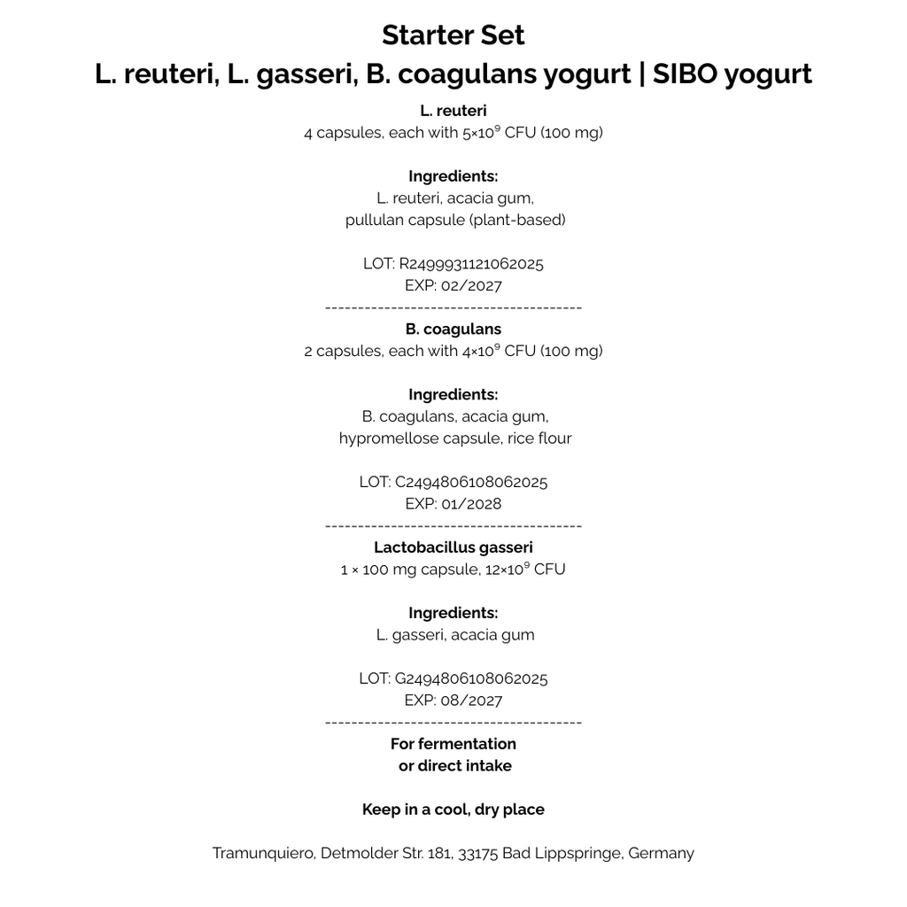 Aloituspakkaus L. reuteri, L. gasseri, B. coagulans -jugurtti | SIBO-jugurtti