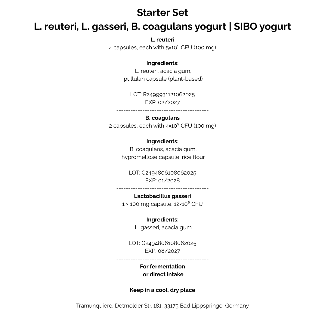 L. reuteri + B. coagulans + L. gasseri | Yogurt Starter Set | SIBO Yogurt according to Dr. Davis | Starter Cultures | 3-Pack